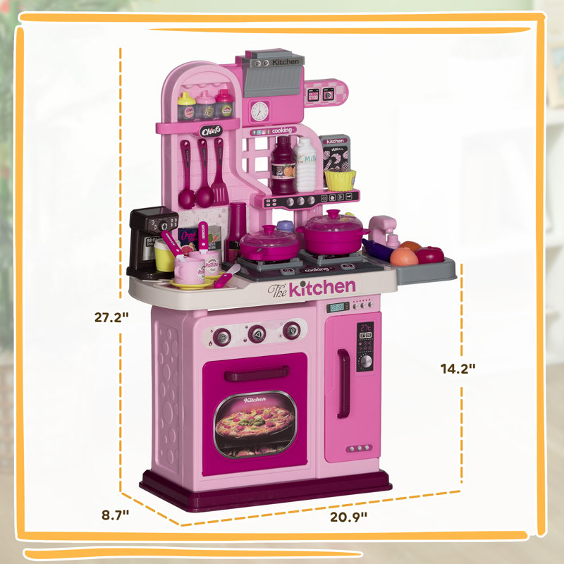 Qaba Play Kitchen Kids Kitchen Playset Toy Kitchen with Lights Sounds 33 Accessories Storage Interactive Playset for Toddler 3 6 Years Pink Wayfair